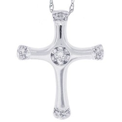 Round Diamond Cross Pendant Necklace 10Kt White Gold 