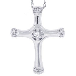 Genuine Diamond Cross Pendant Necklace 14Kt White Gold 