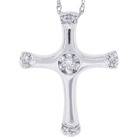 Genuine Diamond Cross Pendant Necklace 14Kt White Gold 