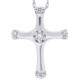 Round Diamond Cross Pendant Necklace 10Kt White Gold 