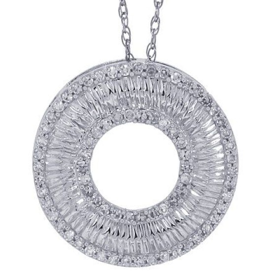 Round Diamond Pendant Necklace 10Kt White Gold 