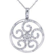 Swirling Diamond Pendant Necklace 10Kt White Gold 