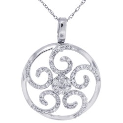 Swirling Diamond Pendant Necklace 10Kt White Gold 