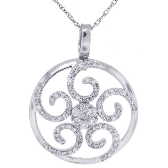 Swirling Diamond Pendant Necklace 10Kt White Gold 