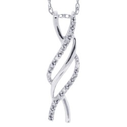 Swirling Diamond Pendant Necklace 14Kt White Gold 