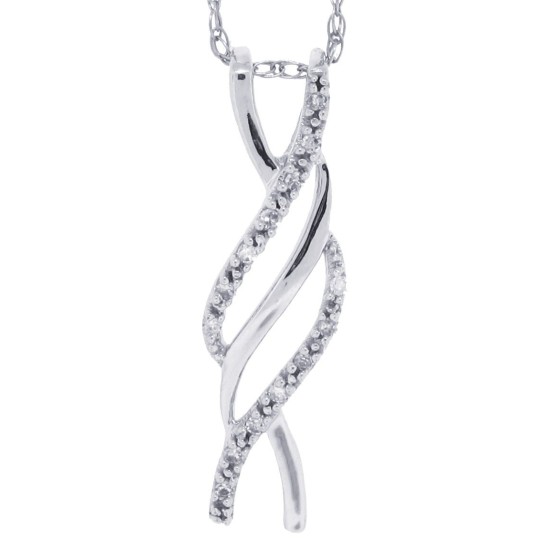 Swirling Diamond Pendant Necklace 14Kt White Gold 