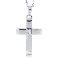 Diamond Cross Pendant Necklace 10Kt White Gold 