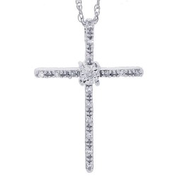 Genuine Diamond Cross Pendant Necklace 14Kt White Gold 
