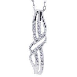 Swirling Diamond Pendant Necklace 14Kt White Gold 