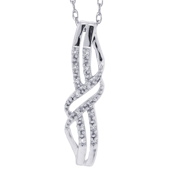 Swirling Diamond Pendant Necklace 14Kt White Gold 