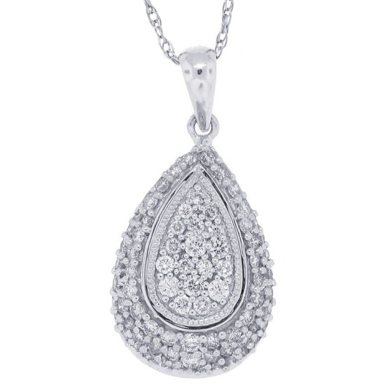 Tear Drop Shape Diamond Pendant Necklace 10Kt White Gold 