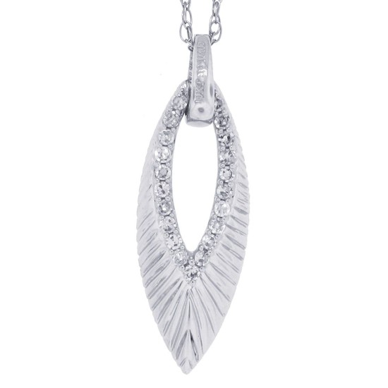 Diamond Leaf Pendant Necklace 14Kt White Gold 