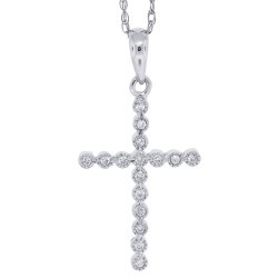 Diamond Cross Pendant Necklace 14Kt White Gold 