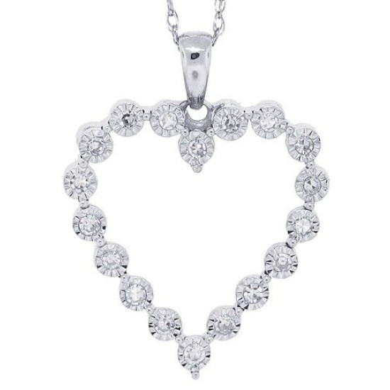 Illusion-Set Diamond Heart Pendant Necklace 14Kt White Gold 