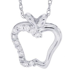 Diamond Apple Pendant Necklace 14Kt White Gold 