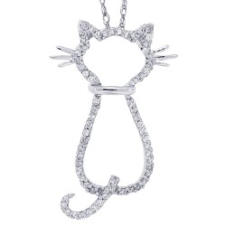 Diamond Cat Pendant Necklace 14Kt White Gold 