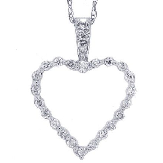 Diamond Heart Pendant Necklace 14Kt White Gold 