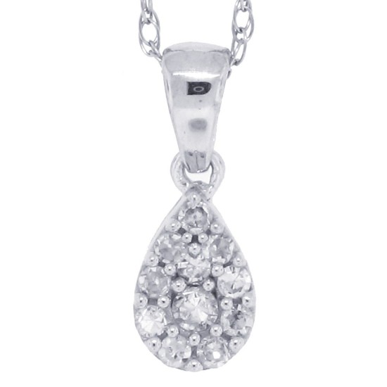 Tear Drop Diamond Pendant Necklace 14Kt White Gold 