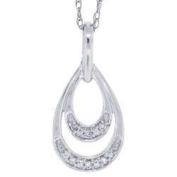 Tear Drop Diamond Pendant Necklace 14Kt White Gold 