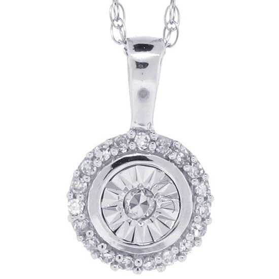 Diamond Cluster Pendant Necklace 14Kt White Gold 