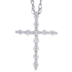 Diamond Cross Pendant Necklace 14Kt White Gold 