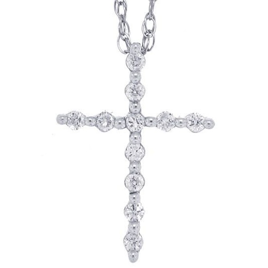 Diamond Cross Pendant Necklace 14Kt White Gold 