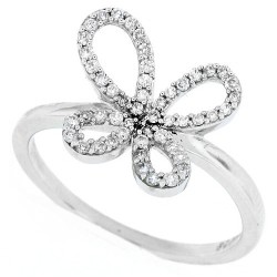 14Kt White Gold Diamond Ring in Butterfly Design