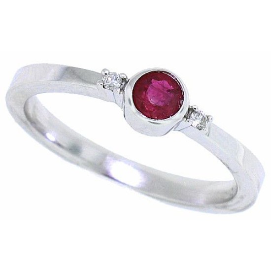 Natural Ruby Diamond Three Stone Ring 14Kt Gold Bezel Set 