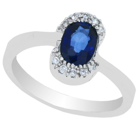 Sapphire and Diamond Right Hand Ring 14Kt White Gold