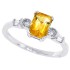 Emerald Cut Citrine and Baguette Diamond Ring 14Kt White Gold