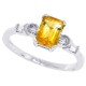 Emerald Cut Citrine and Baguette Diamond Ring 14Kt White Gold