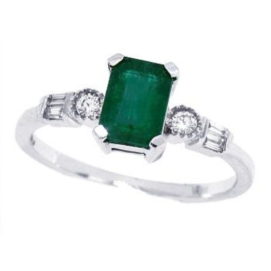 10Kt White Gold Emerald Diamond Ring, Emerald Cut 