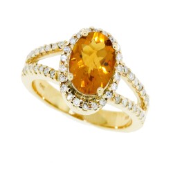 Citrine and Diamond Engagement Ring,10kt yellow Gold