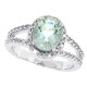 Green Amethyst Diamond Engagement Ring 10Kt White Gold Oval