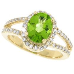 Peridot Diamond Halo Engagement Ring 10Kt Yellow Gold Oval