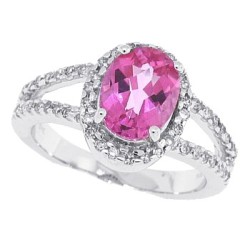 Pink Topaz Diamond Engagement Ring 10Kt White Gold Oval 