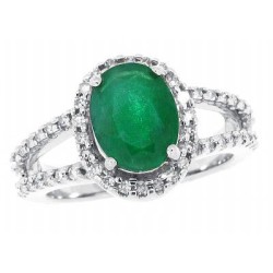 Emerald Diamond Halo Engagement Ring 10Kt White Gold