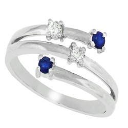 Blue Sapphire Diamond Right Hand Ring 14Kt White Gold