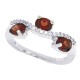 14Kt White Gold Three Stone Garnet Diamond Ring