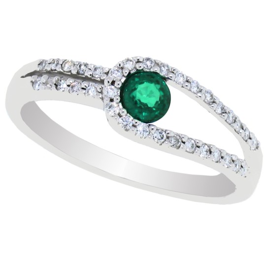 Emerald Diamond Right Hand Ring 14Kt White Gold