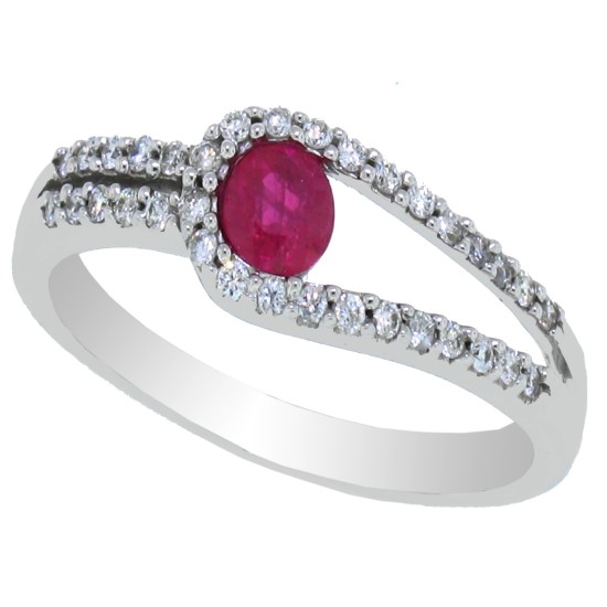 Ruby Diamond Right Hand Ring 14Kt White Gold, July Birthstone