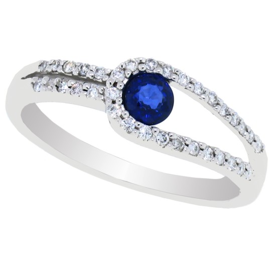 Natural Sapphire Diamond Right Hand Ring in 14Kt White Gold