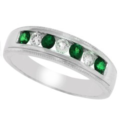 Natural Emerald Diamond Band, 14Kt White Gold, Channel Set