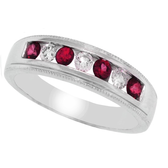 Ruby  and Diamond Wedding Band 14Kt White Gold, Channel Set 