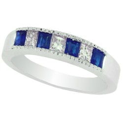Princess Cut Blue Sapphire and Diamond Band 14Kt White Gold