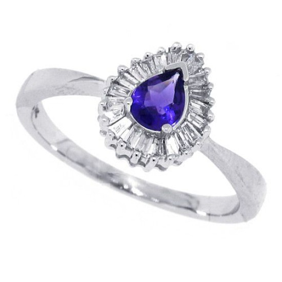 14Kt White Gold Amethyst and Baguette Diamond Ring