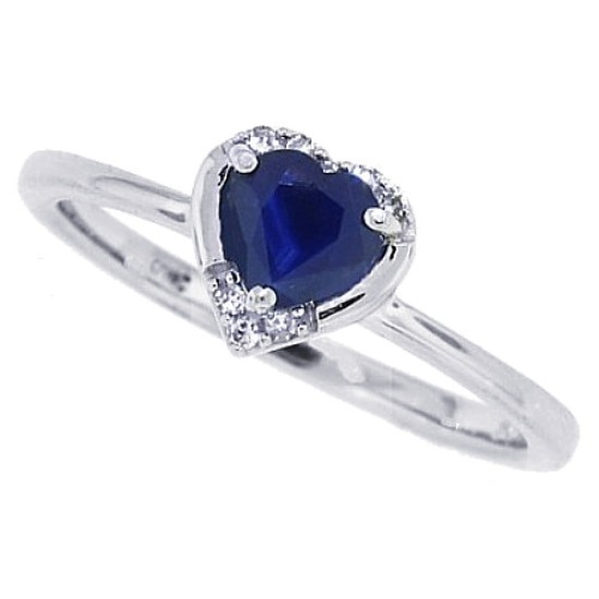 Genuine Sapphire and Diamond Heart Ring 10Kt White Gold