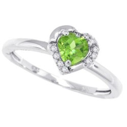 Heart Shaped Genuine Peridot Diamond Ring 10Kt White Gold