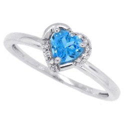 Blue Topaz and Diamond Heart Ring 10Kt White Gold