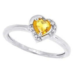Citrine and Diamond Heart Ring 10Kt White Gold